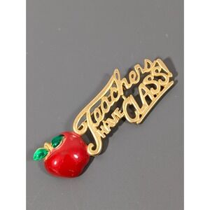 AJMC Teachers‎ Have Class Gold Tone Pin Red Enamel Apple Large Brooch